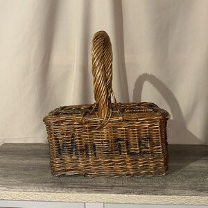Vintage Brown Wicker Milk Basket Wine Champagne